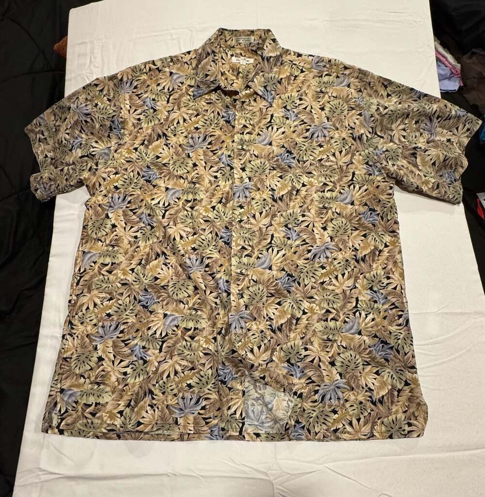 Pierre Cardin Vintage 90s Tropical Leaf Aloha Hawaiian Shirt XL
